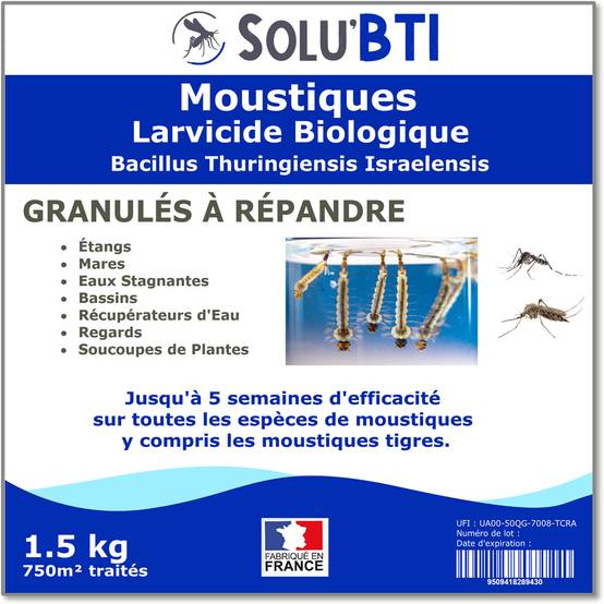 SOLU'BTI - Moustiques - 1,5 kg de Larvicide Biologique - BTI - Bacillus Thuringiensis - Image 1