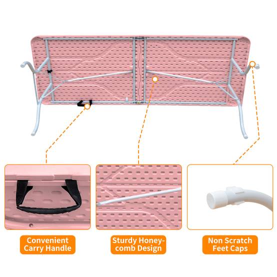 Table pliante robuste 243,9cm avec poignée, multifonction camping intérieur extérieur, charge 135kg rose - Image 2