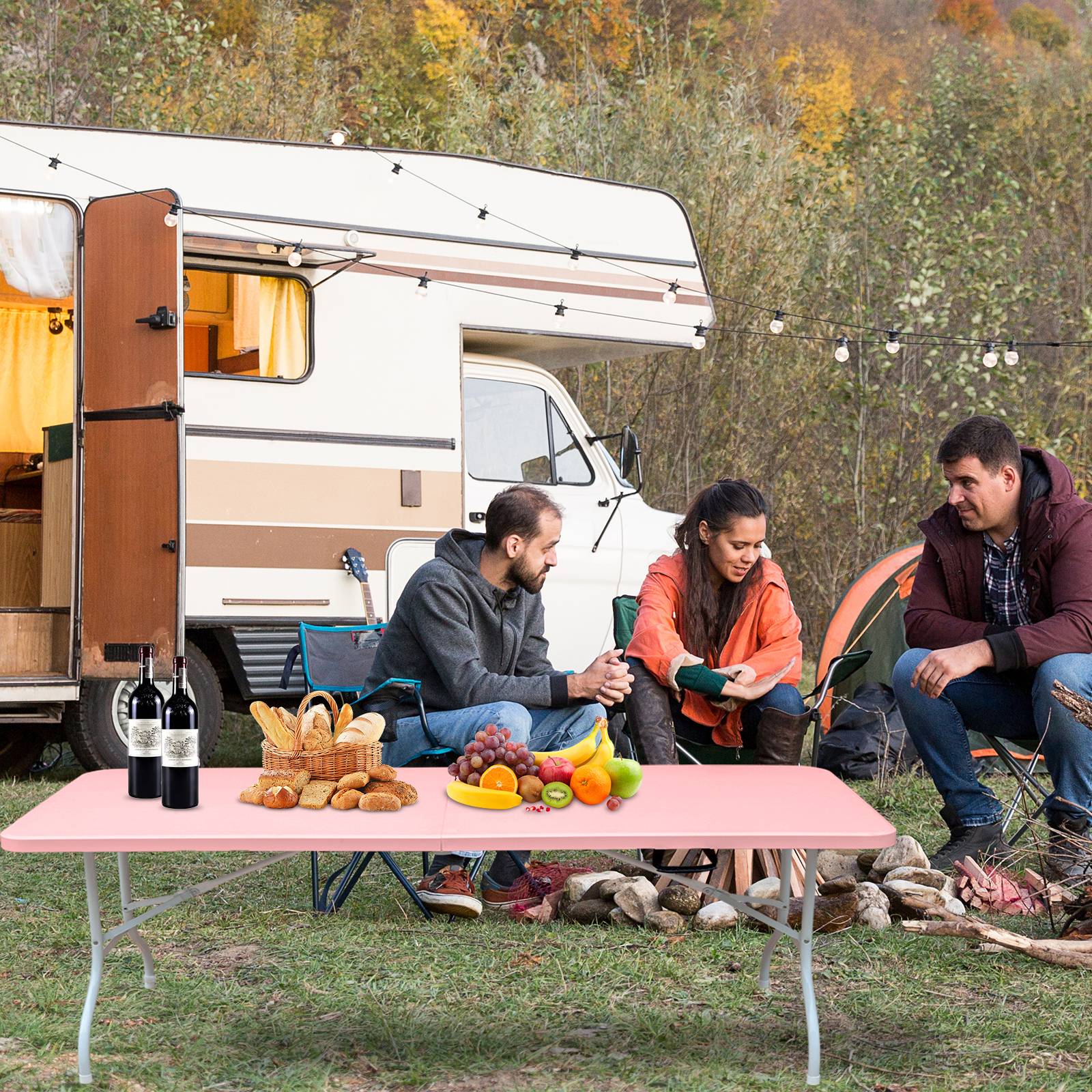 Table pliante robuste 243,9cm avec poignée, multifonction camping intérieur extérieur, charge 135kg rose - Image 7