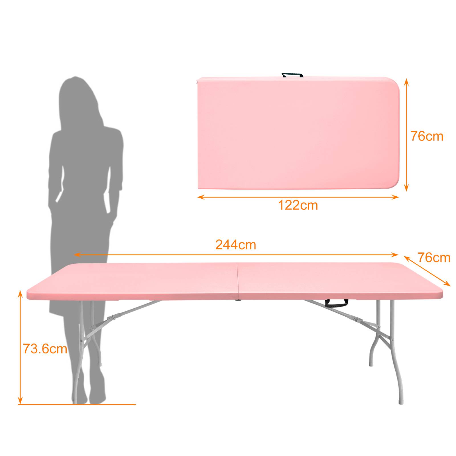 Table pliante robuste 243,9cm avec poignée, multifonction camping intérieur extérieur, charge 135kg rose - Image 6