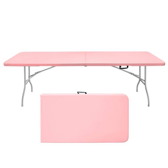 Table pliante robuste 243,9cm avec poignée, multifonction camping intérieur extérieur, charge 135kg rose - Image 1