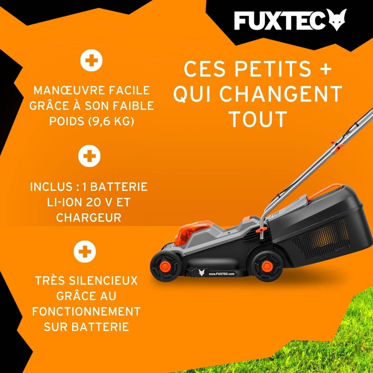 FUXTEC - Tondeuse sans fil FUXTEC- FX-E1RM20ECO-SET 20 V 4 Ah, coupe 30 cm, bac 30 L - Image 3