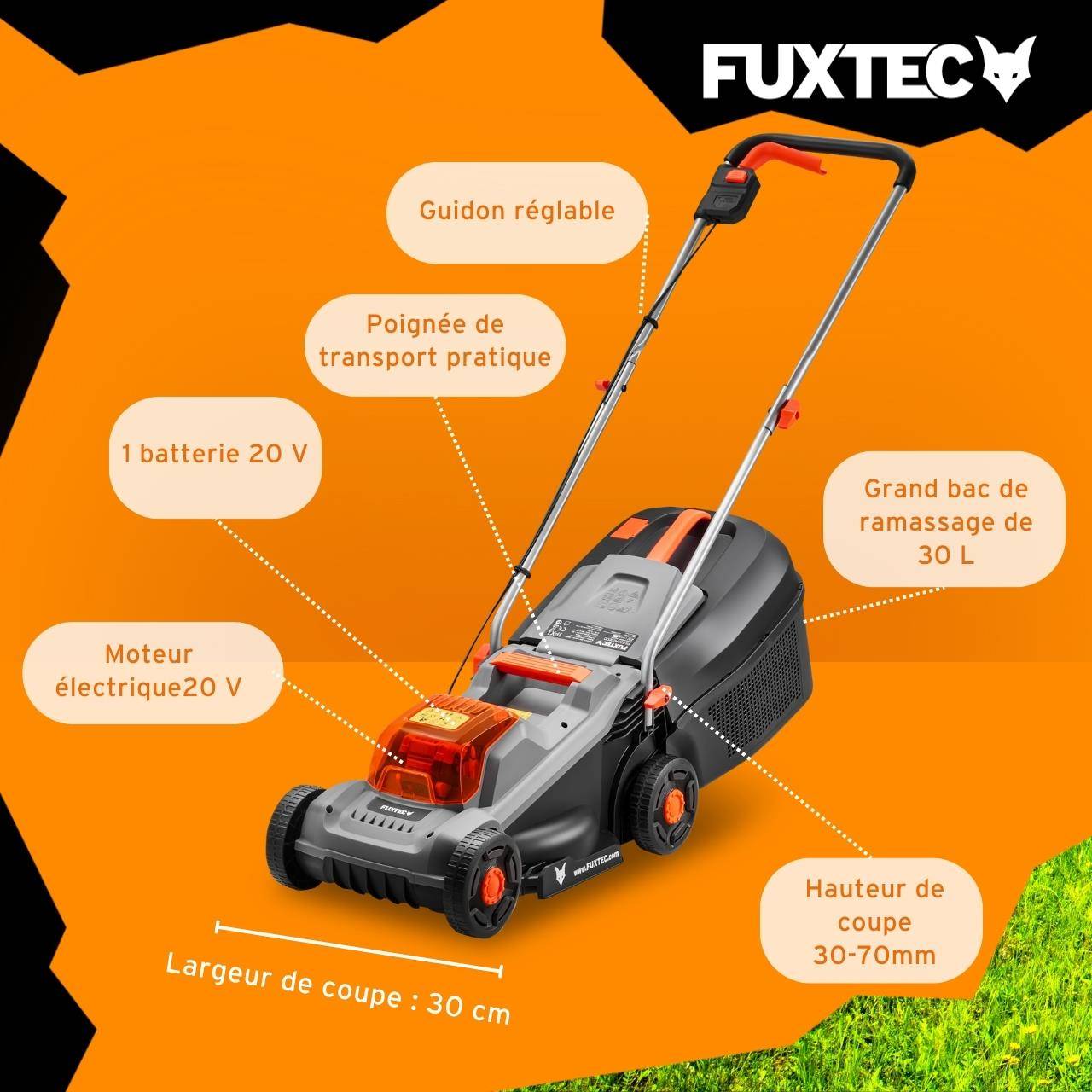 FUXTEC - Tondeuse sans fil FUXTEC- FX-E1RM20ECO-SET 20 V 4 Ah, coupe 30 cm, bac 30 L - Image 5