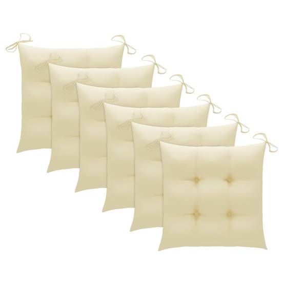Lot de 6 Chaises de jardin et coussins - Chaises d'extérieur - Fauteuils de jardin blanc crème Teck massif - Image 7