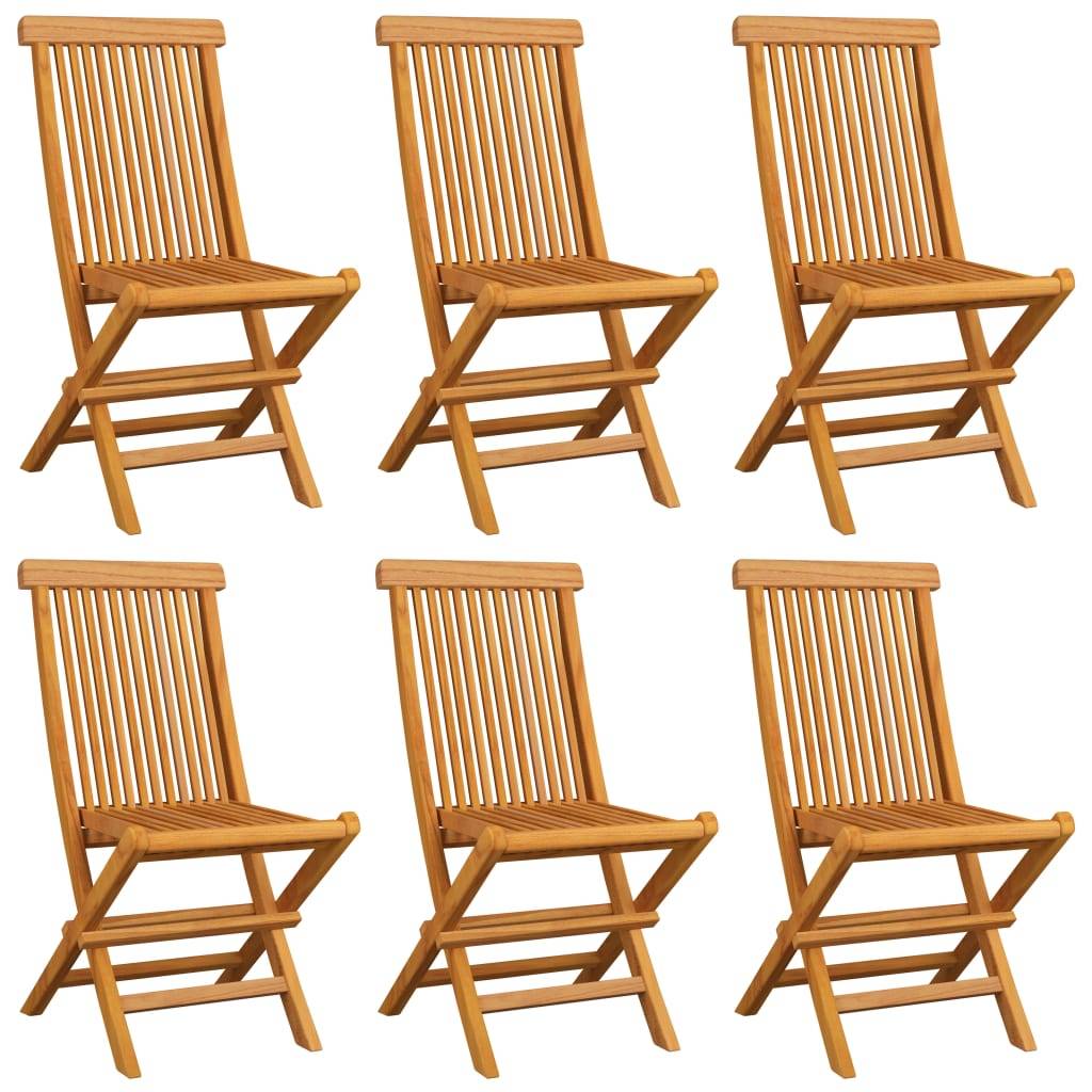 Lot de 6 Chaises de jardin et coussins - Chaises d'extérieur - Fauteuils de jardin blanc crème Teck massif - Image 3