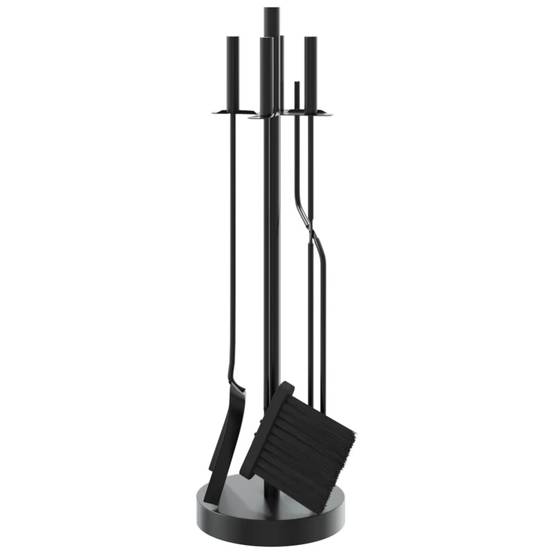 Set Serviteur de Cheminée Acier Rond 5 Pièces pour Entretien Poêle 66 cm Noir - ComfortXL Outdoor Living - Image 4