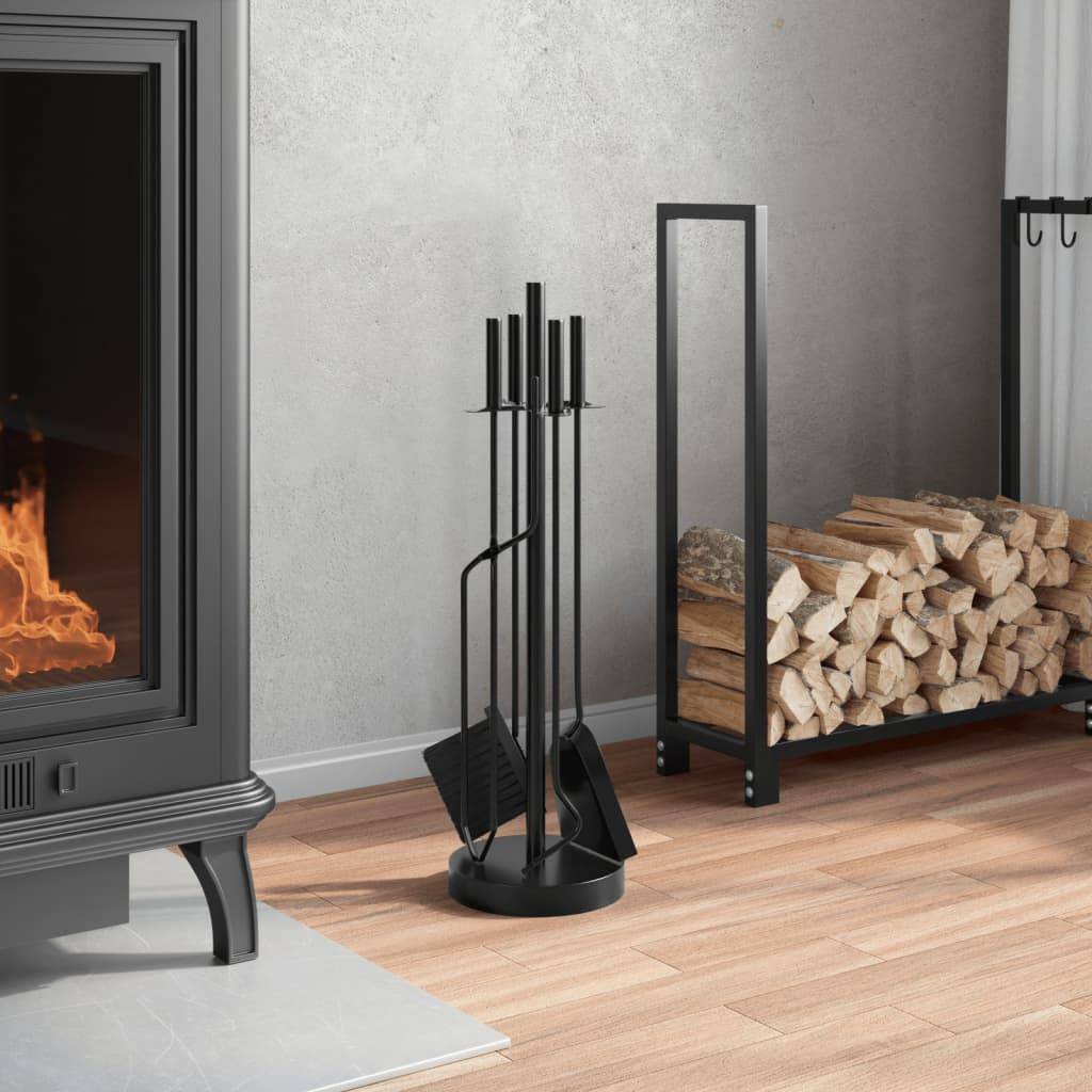 Set Serviteur de Cheminée Acier Rond 5 Pièces pour Entretien Poêle 66 cm Noir - ComfortXL Outdoor Living - Image 3