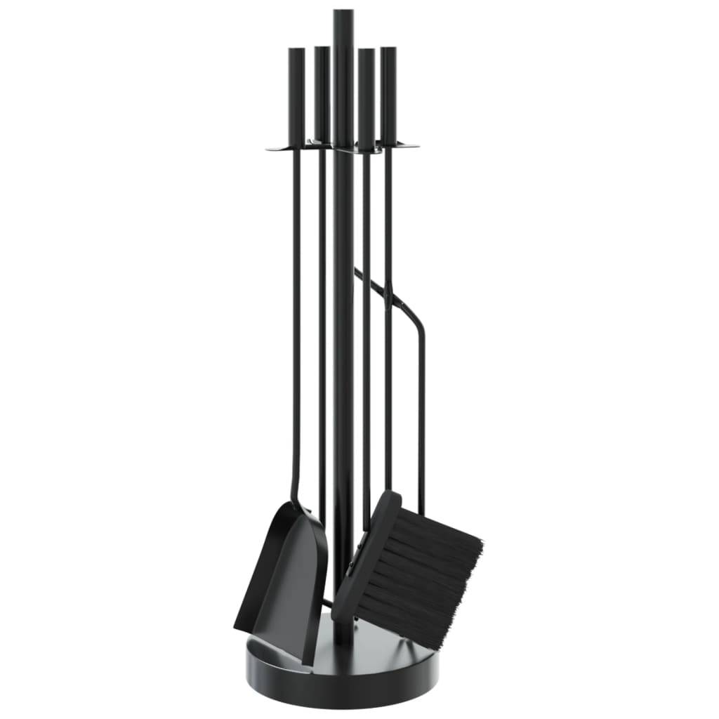Set Serviteur de Cheminée Acier Rond 5 Pièces pour Entretien Poêle 66 cm Noir - ComfortXL Outdoor Living - Image 2