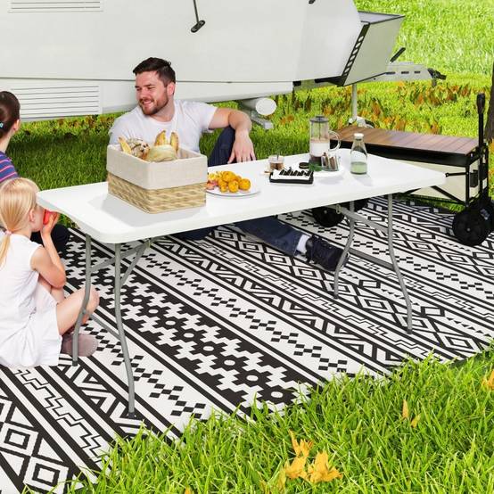 Table pliable métal plastique blanche, table pique-nique et camping pratique - Image 2