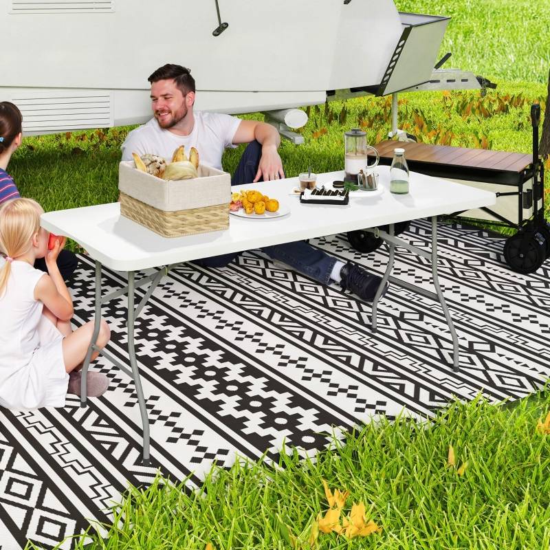 Table pliable métal plastique blanche, table pique-nique et camping pratique - Image 2