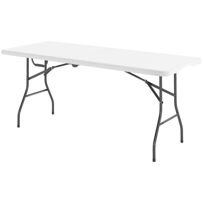 Table pliable métal plastique blanche, table pique-nique et camping pratique - Image 1