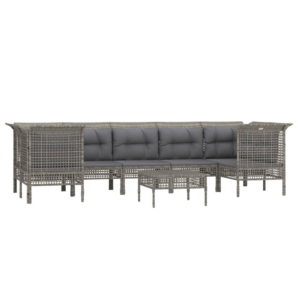 Helloshop26 - Salon de jardin meuble d'extérieur ensemble de mobilier 8 pièces avec coussins gris résine tressée - Imagen 1