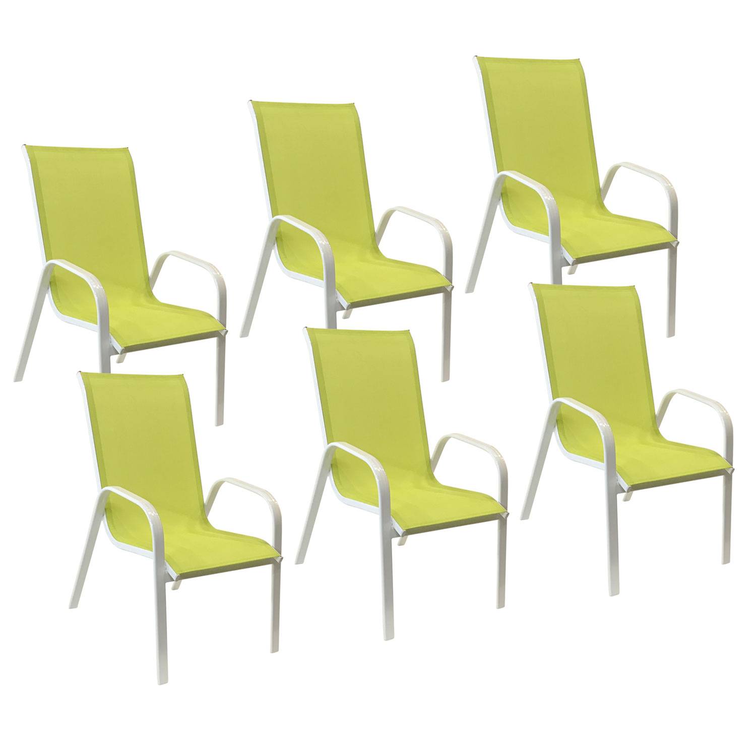 Happy Garden - Lot de 6 chaises MARBELLA en textilène vert - aluminium blanc - HAPPY GARDEN - Imagen 1