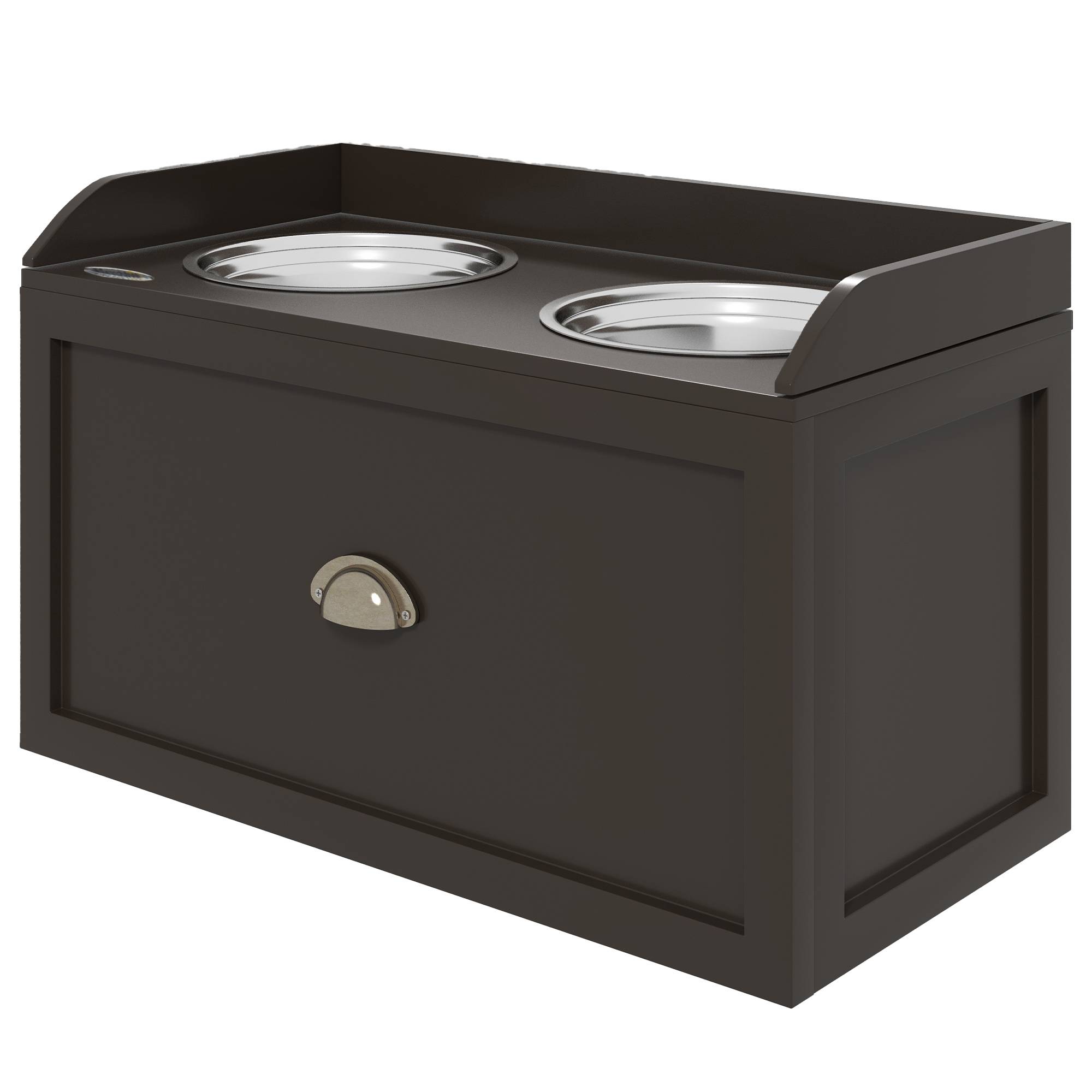 Sans Marque - Gamelles Chiens Surélevées, Porte-Gamelles Surélevé Rangement 2 en 1, Tiroir, 2 Gamelles, 60x30x36cm, Marron Café - Image 2