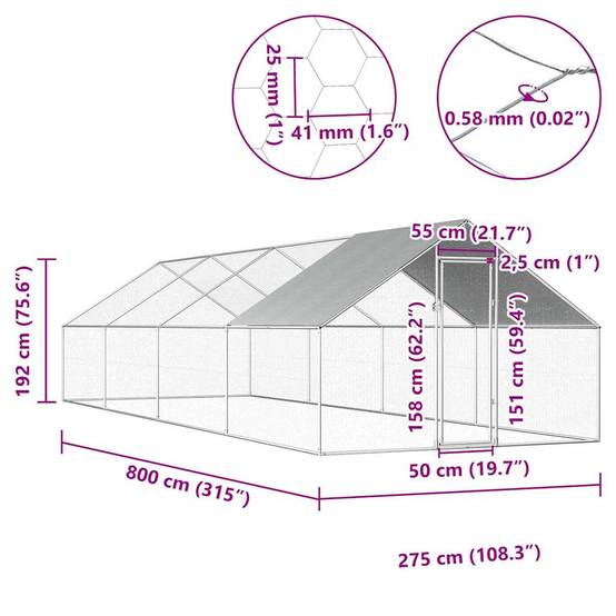 Vidaxl - Poulailler d'extérieur 2,75 x 8 x 1,92 m Acier galvanisé vidaXL 170791 - Image 3
