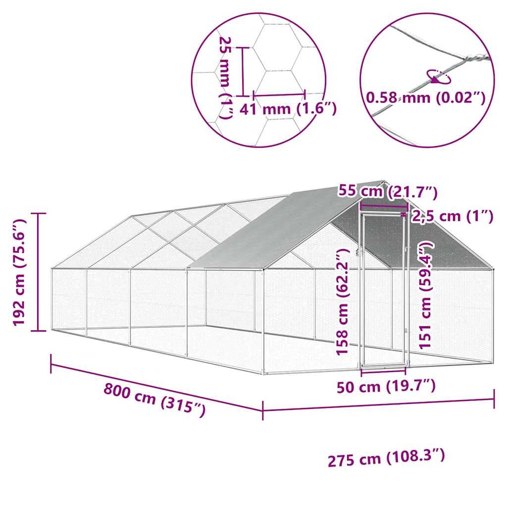 Vidaxl - Poulailler d'extérieur 2,75 x 8 x 1,92 m Acier galvanisé vidaXL 170791 - Image 3
