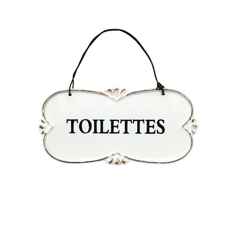 ~ Plaque de porte décorative vintage de toilettes en métal blanc 22x10cm Chemin de campagne - Imagen 1
