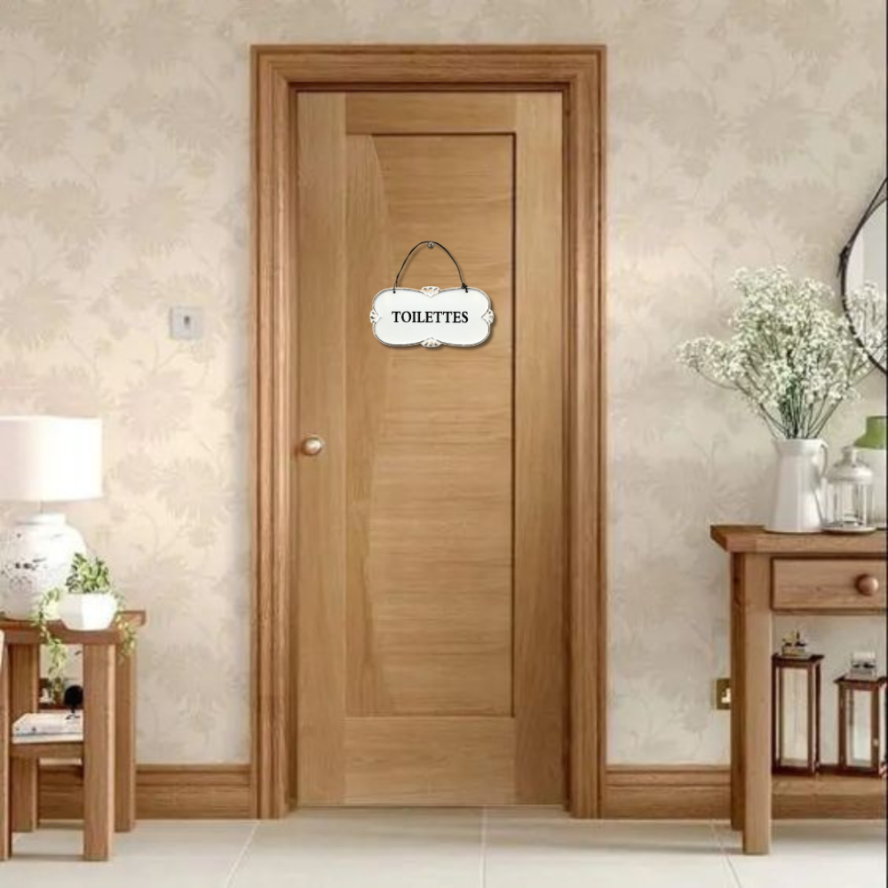 ~ Plaque de porte décorative vintage de toilettes en métal blanc 22x10cm Chemin de campagne - Imagen 2