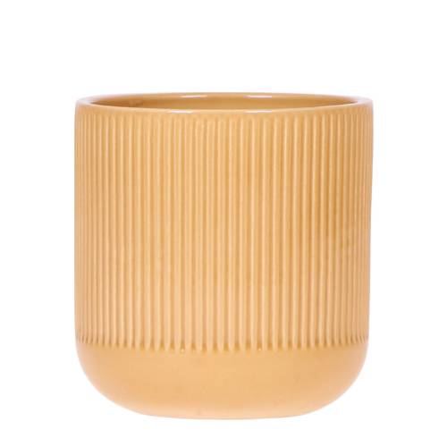 Cache-pot céramique nervuré - relief graphique contemporain - Pot de 9cm - ocre - Image 1