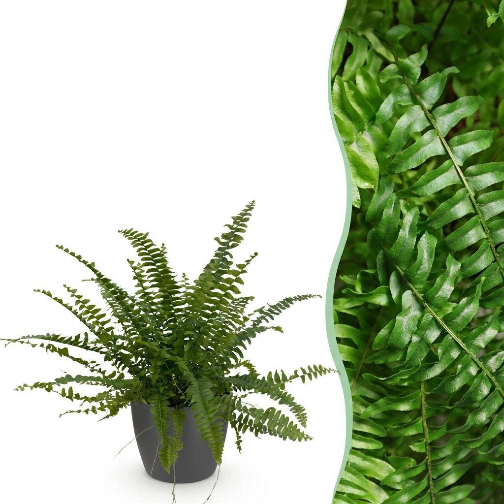 La Green Touch - Nephrolepis exaltata Green Lady - Fougère de Boston - Avec cache-pot gris - Pot Ø25 cm, H 30 cm - Image 1
