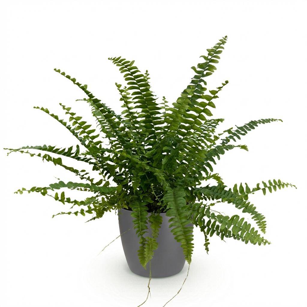 La Green Touch - Nephrolepis exaltata Green Lady - Fougère de Boston - Avec cache-pot gris - Pot Ø25 cm, H 30 cm - Image 2