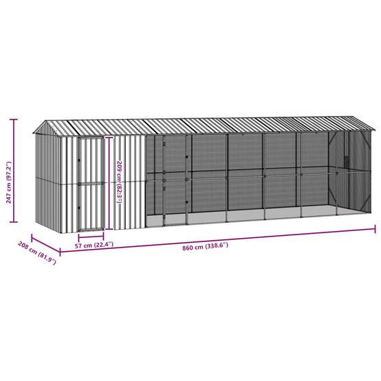 Enclos Oiseaux Acier Galvanisé XXL 860x208cm Anthracite - ComfortXL Outdoor Living - Image 7