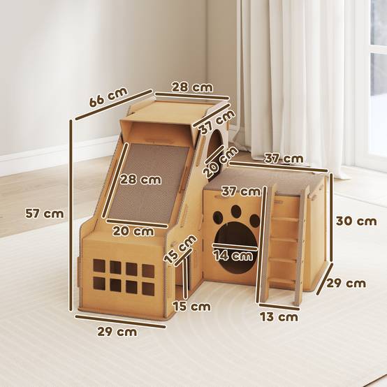 Griffoir Château pour Chat en Carton Maison de Jeu avec 2 Zones à Griffer et Herbe à Chat Marron - ComfortXL Outdoor Living - Image 5