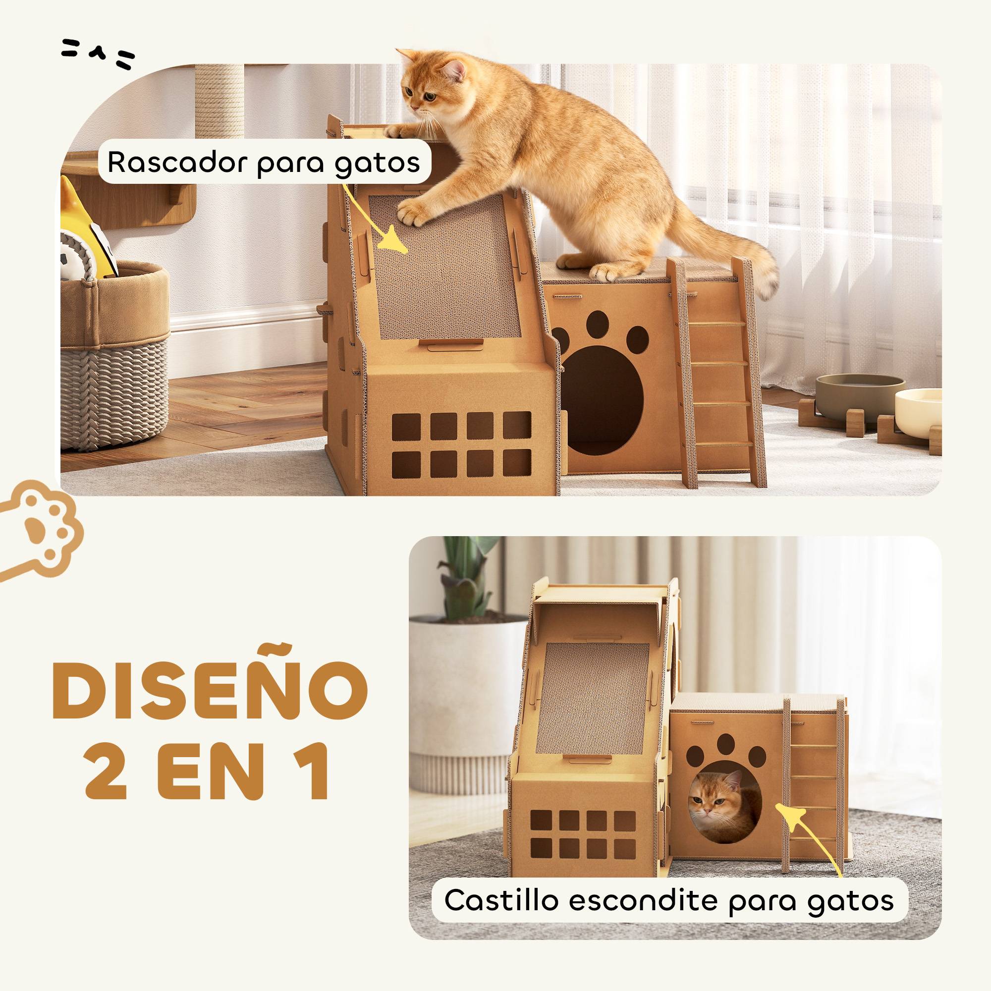 Griffoir Château pour Chat en Carton Maison de Jeu avec 2 Zones à Griffer et Herbe à Chat Marron - ComfortXL Outdoor Living - Image 6