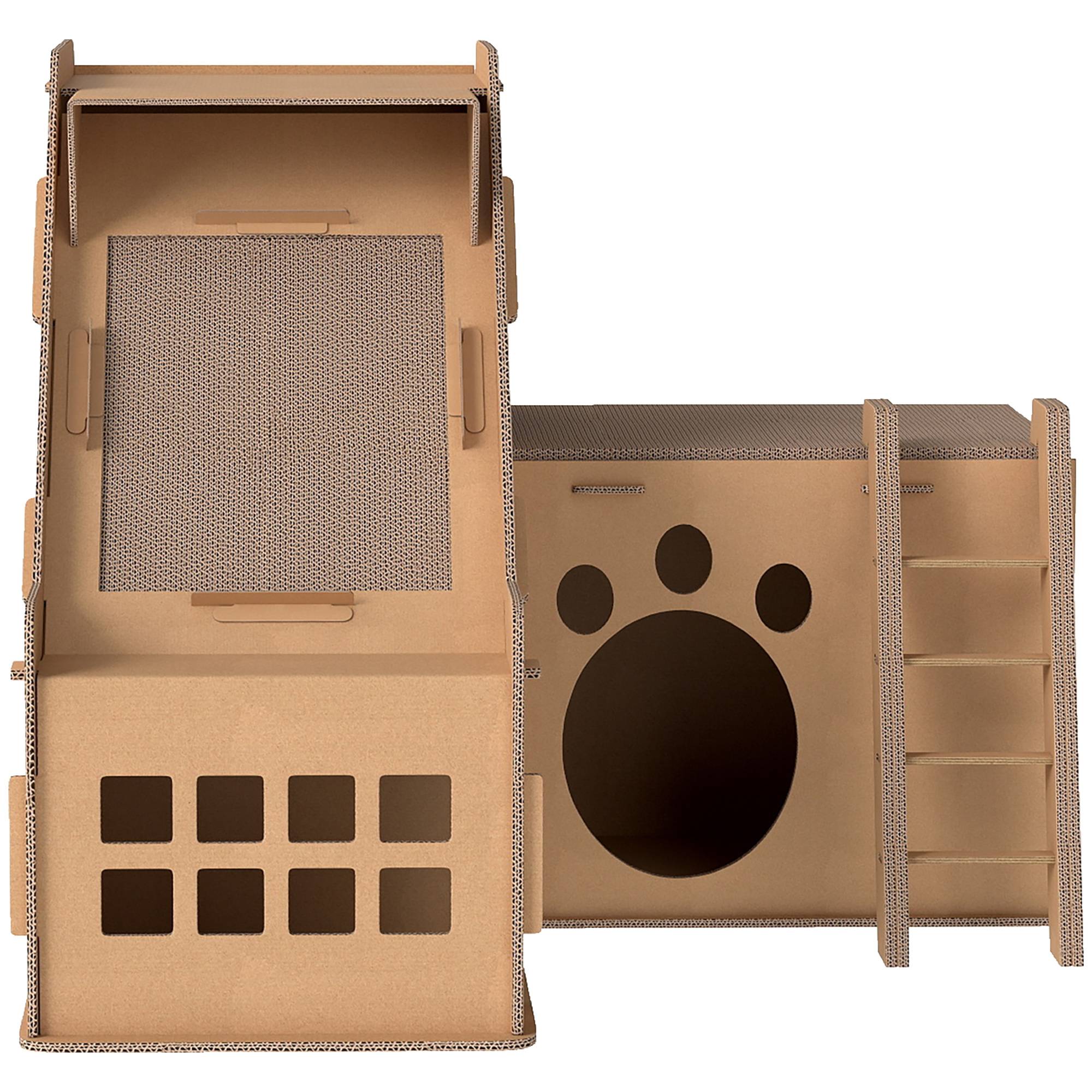 Griffoir Château pour Chat en Carton Maison de Jeu avec 2 Zones à Griffer et Herbe à Chat Marron - ComfortXL Outdoor Living - Image 2