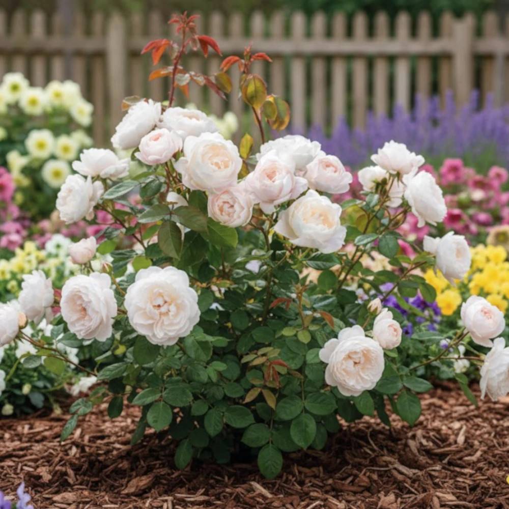 Rosier ancien Desdemona® 'Auskindling' à fleurs Blanche/ - feuillage Caduc - Pot de 3L - 20/40 cm - Image 1
