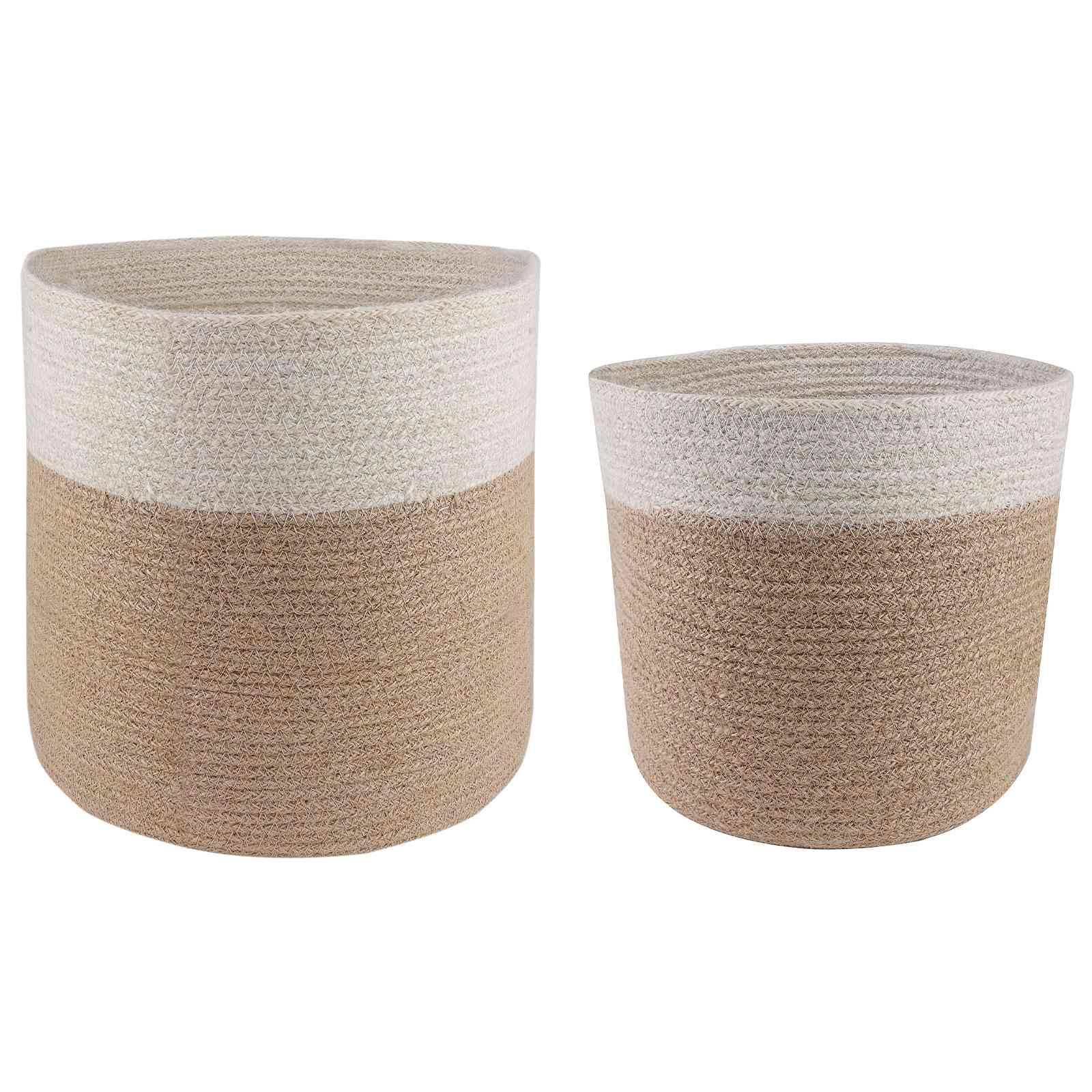 Ensemble de 2 pots à plantes jute naturel et blanc 28 x 28 x 28 cm, Poids:1.7kg - PANGIVO - Image 1