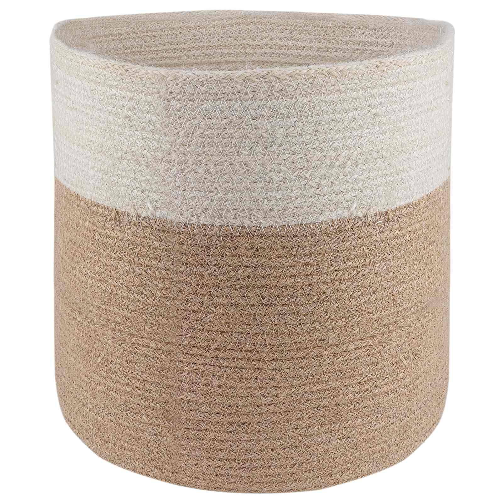 Ensemble de 2 pots à plantes jute naturel et blanc 28 x 28 x 28 cm, Poids:1.7kg - PANGIVO - Image 2