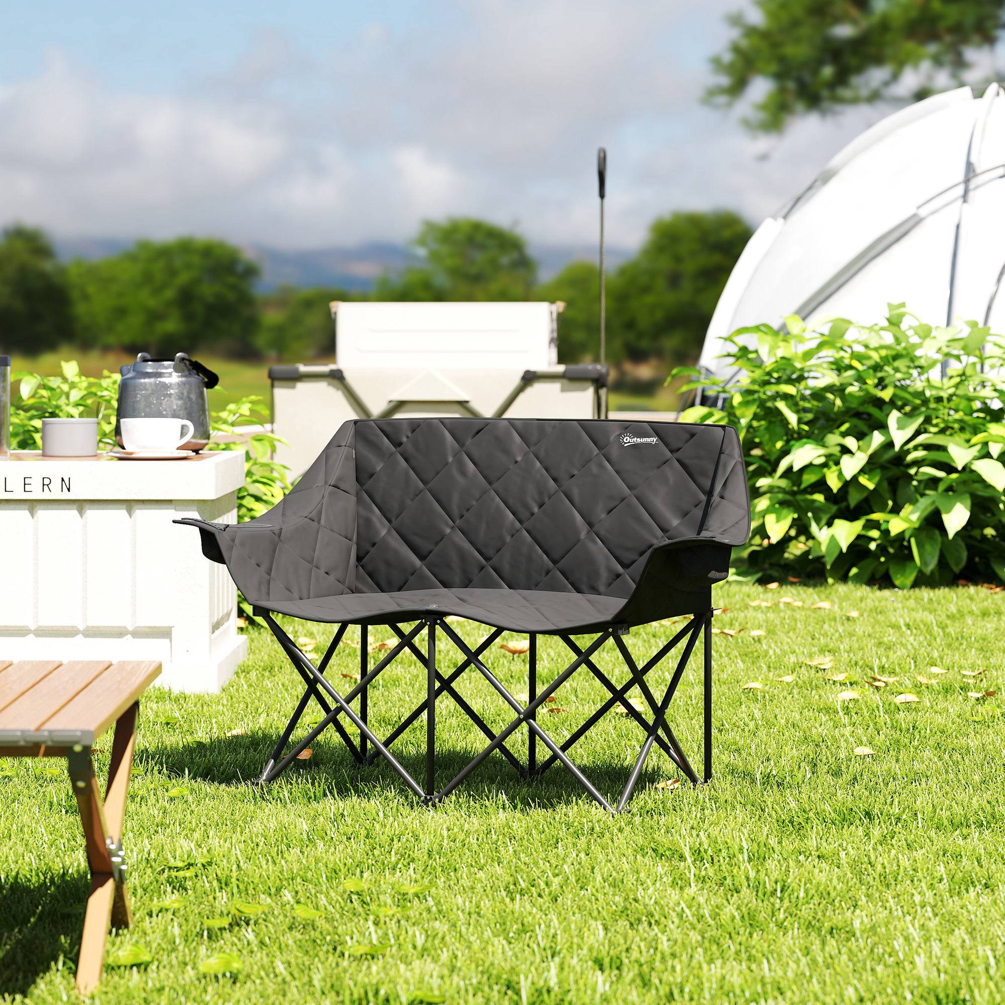 Chaise camping double métal pour festival siège rembourré 145x60x92cm noir - ComfortXL Outdoor Living - Image 4