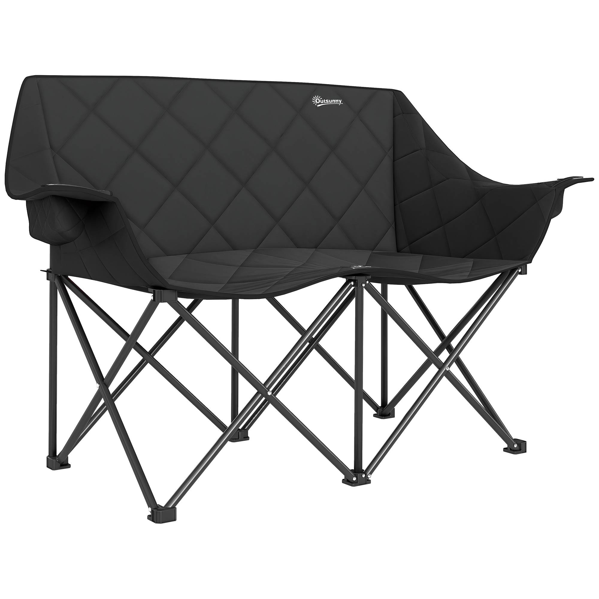 Chaise camping double métal pour festival siège rembourré 145x60x92cm noir - ComfortXL Outdoor Living - Image 1