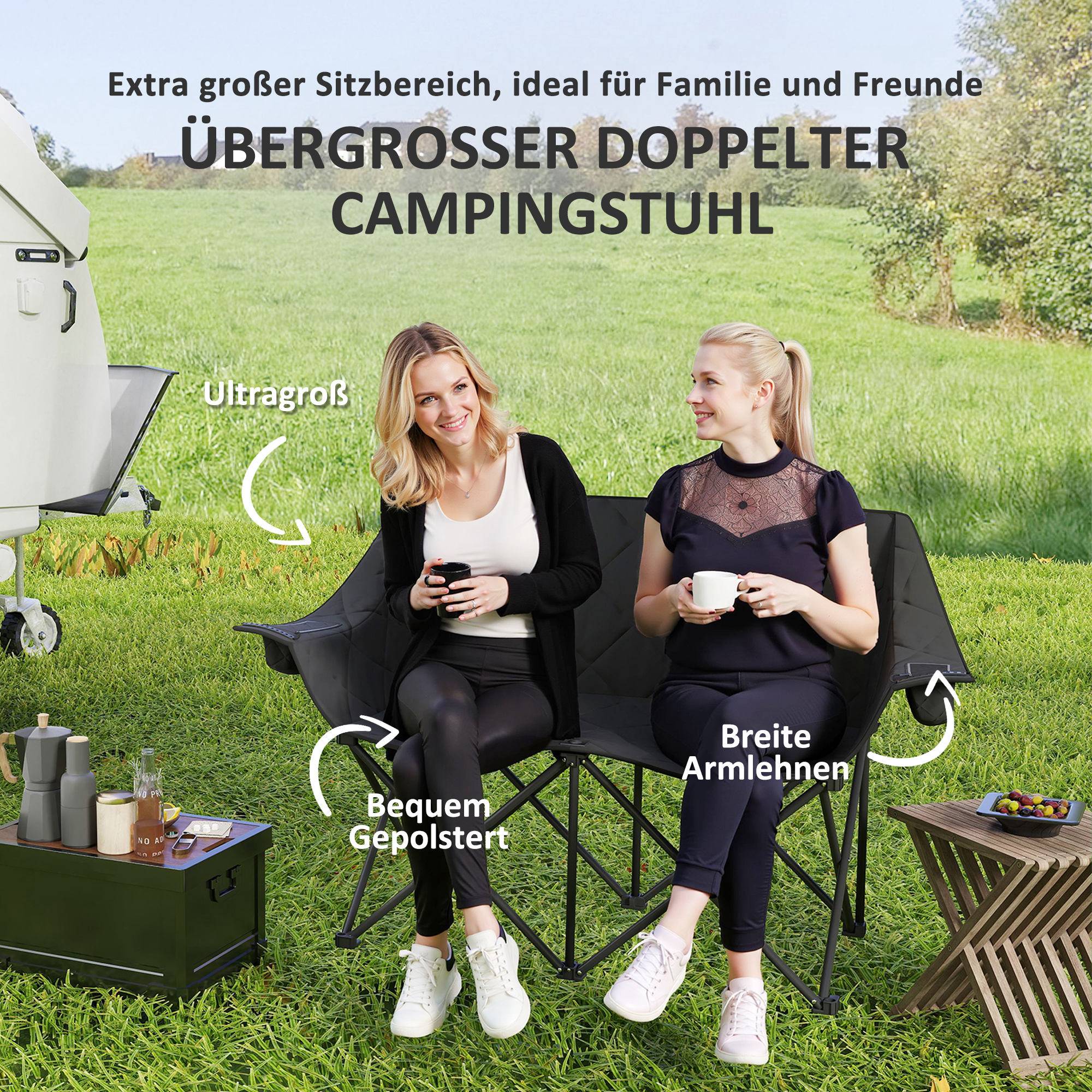 Chaise camping double métal pour festival siège rembourré 145x60x92cm noir - ComfortXL Outdoor Living - Image 7