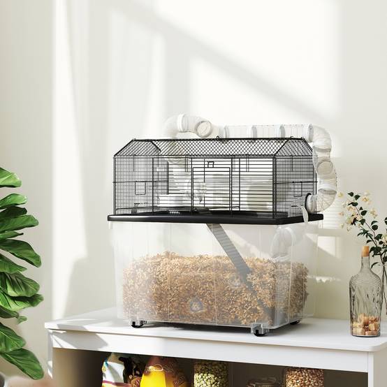 Cage hamster nain acier avec tubes de jeu et accessoires complets 58x57cm noir - ComfortXL Outdoor Living - Image 4