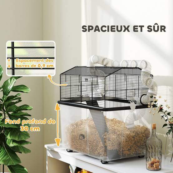 Cage hamster nain acier avec tubes de jeu et accessoires complets 58x57cm noir - ComfortXL Outdoor Living - Image 7