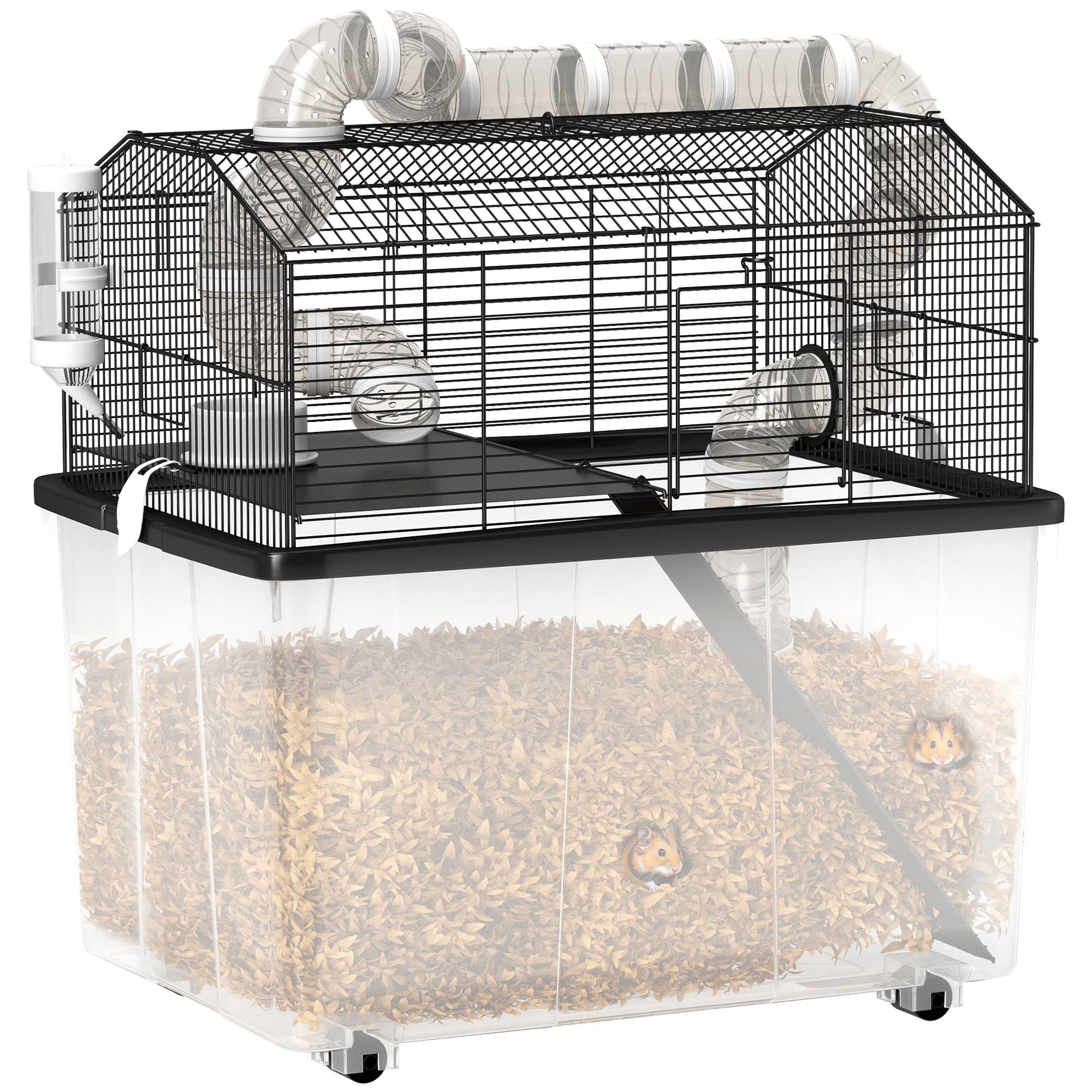 Cage hamster nain acier avec tubes de jeu et accessoires complets 58x57cm noir - ComfortXL Outdoor Living