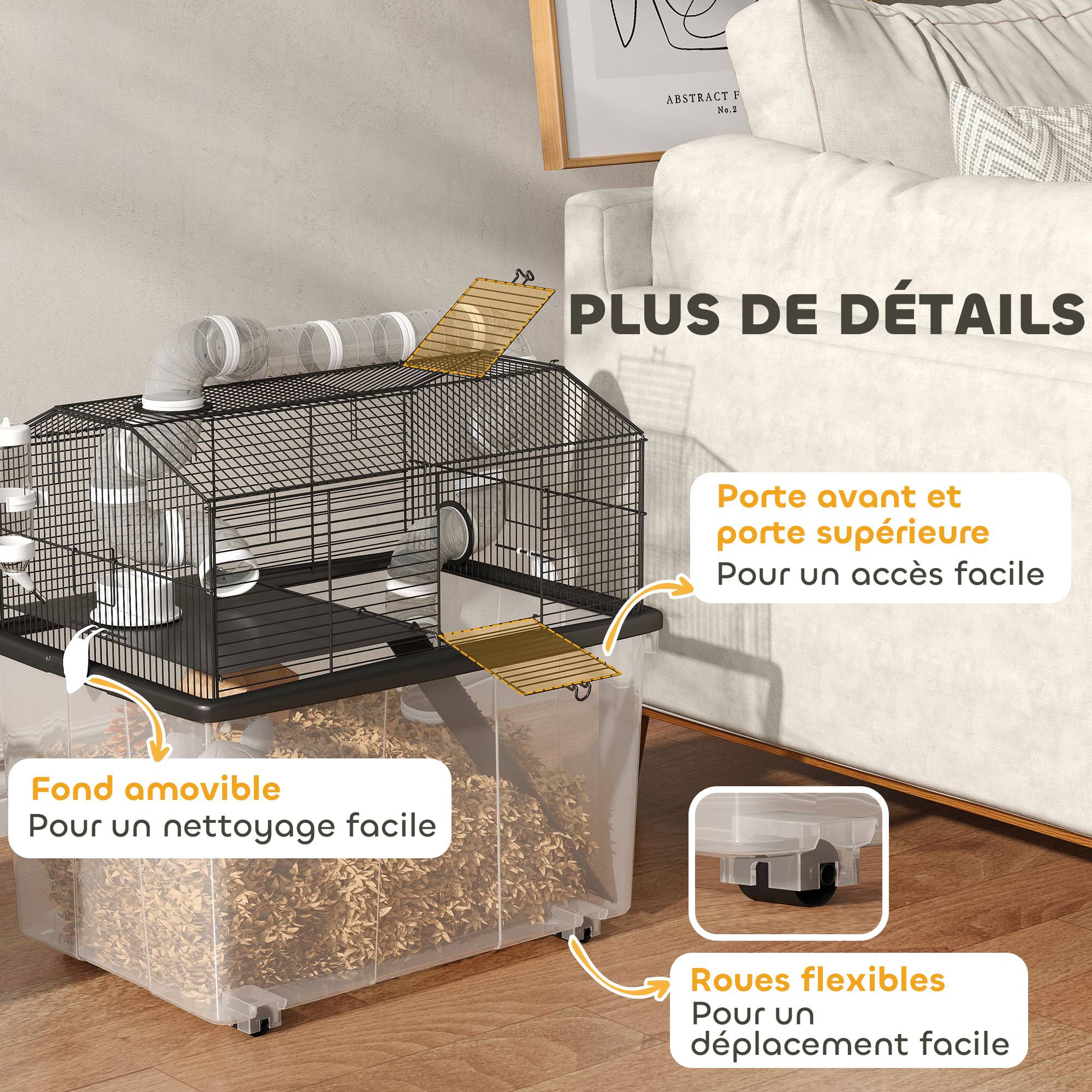 Cage hamster nain acier avec tubes de jeu et accessoires complets 58x57cm noir - ComfortXL Outdoor Living - Image 10