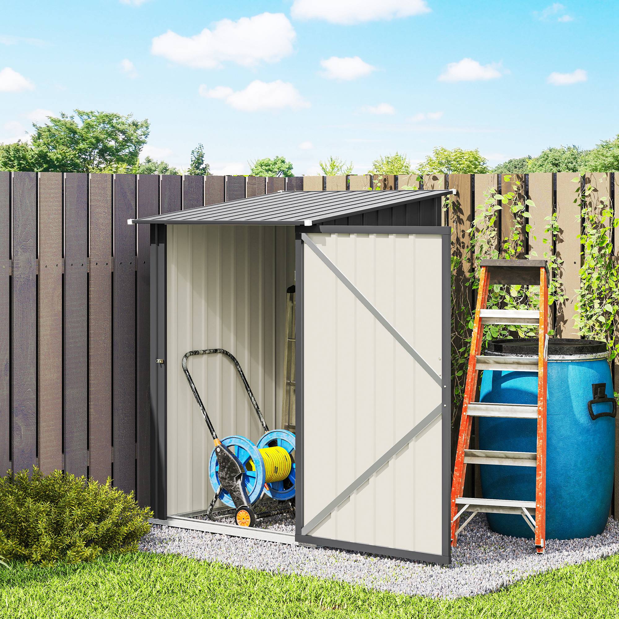 ComfortXL - Abri de jardin en acier galvanisé gris foncé 1 m² 100 x 104 x 160 cm pour outils avec porte à loquet et toit incliné - Image 8
