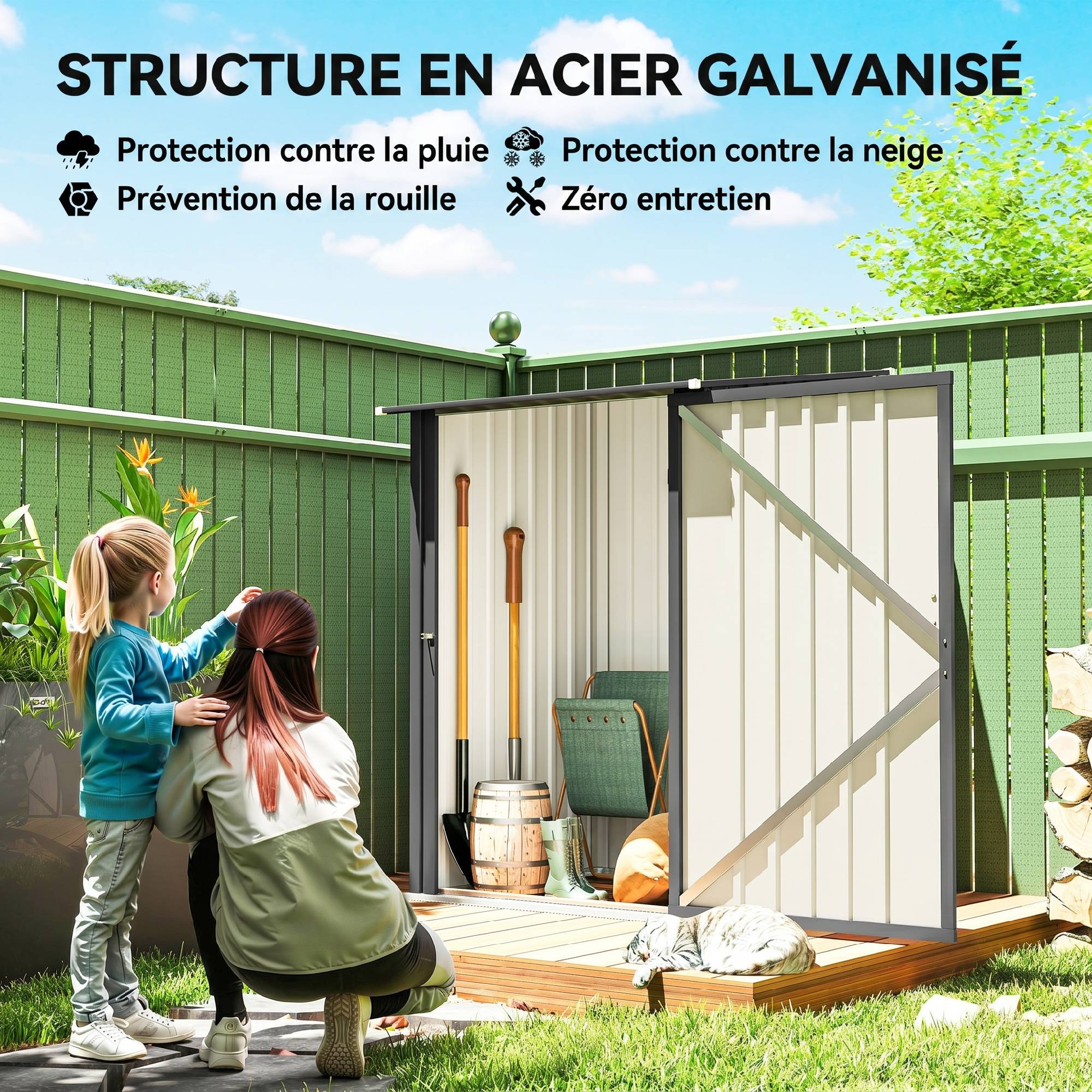 ComfortXL - Abri de jardin en acier galvanisé gris foncé 1 m² 100 x 104 x 160 cm pour outils avec porte à loquet et toit incliné - Image 4