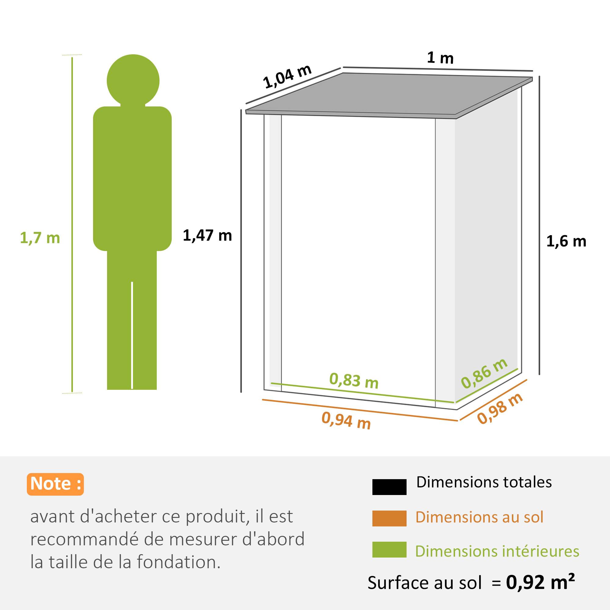 ComfortXL - Abri de jardin en acier galvanisé gris foncé 1 m² 100 x 104 x 160 cm pour outils avec porte à loquet et toit incliné - Image 3