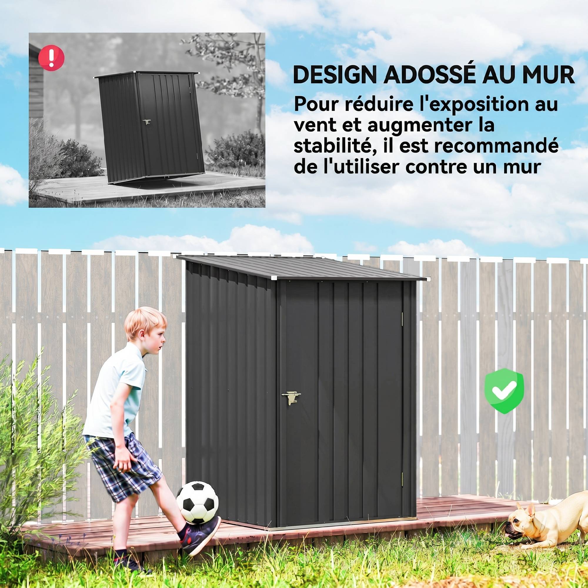 ComfortXL - Abri de jardin en acier galvanisé gris foncé 1 m² 100 x 104 x 160 cm pour outils avec porte à loquet et toit incliné - Image 6