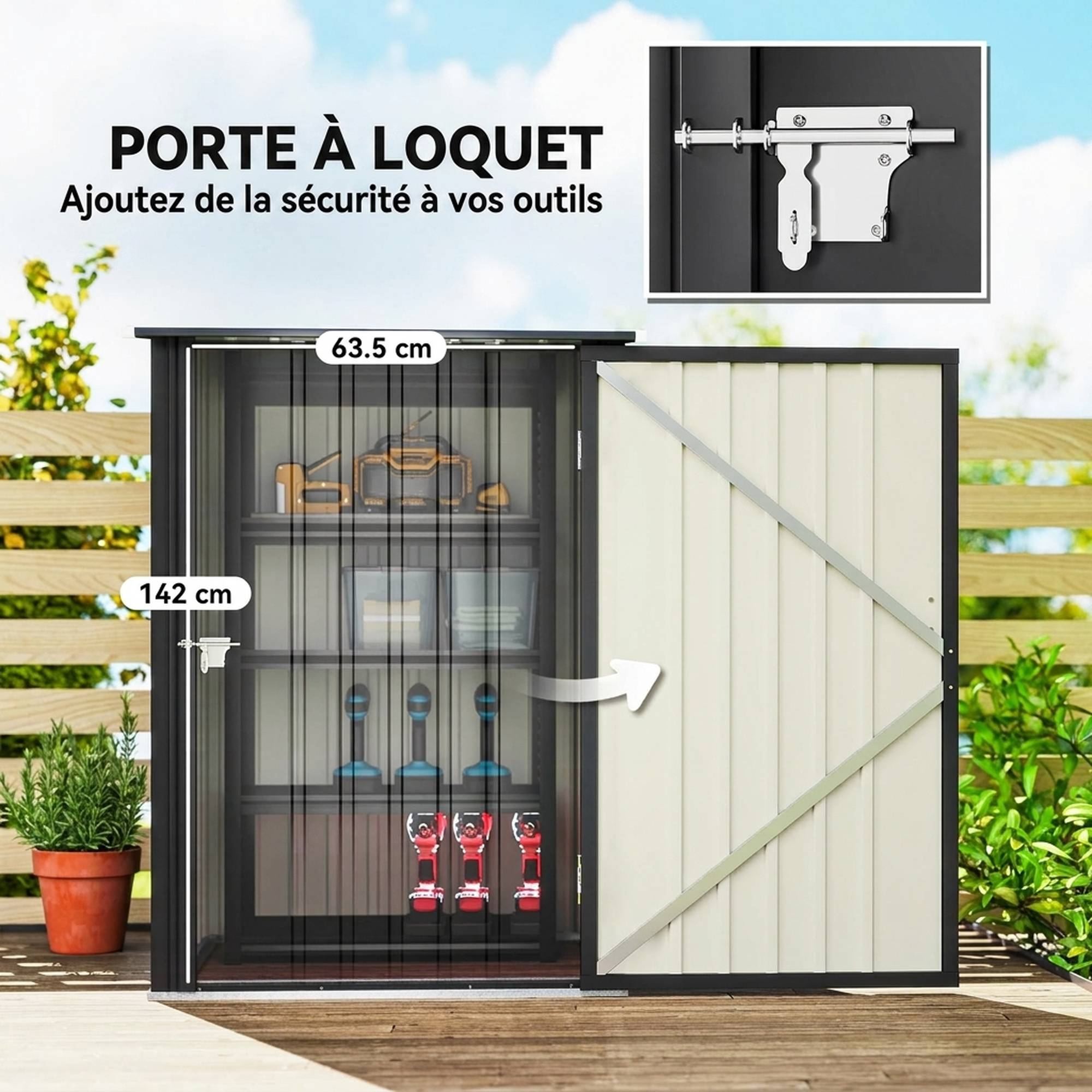 ComfortXL - Abri de jardin en acier galvanisé gris foncé 1 m² 100 x 104 x 160 cm pour outils avec porte à loquet et toit incliné - Image 5