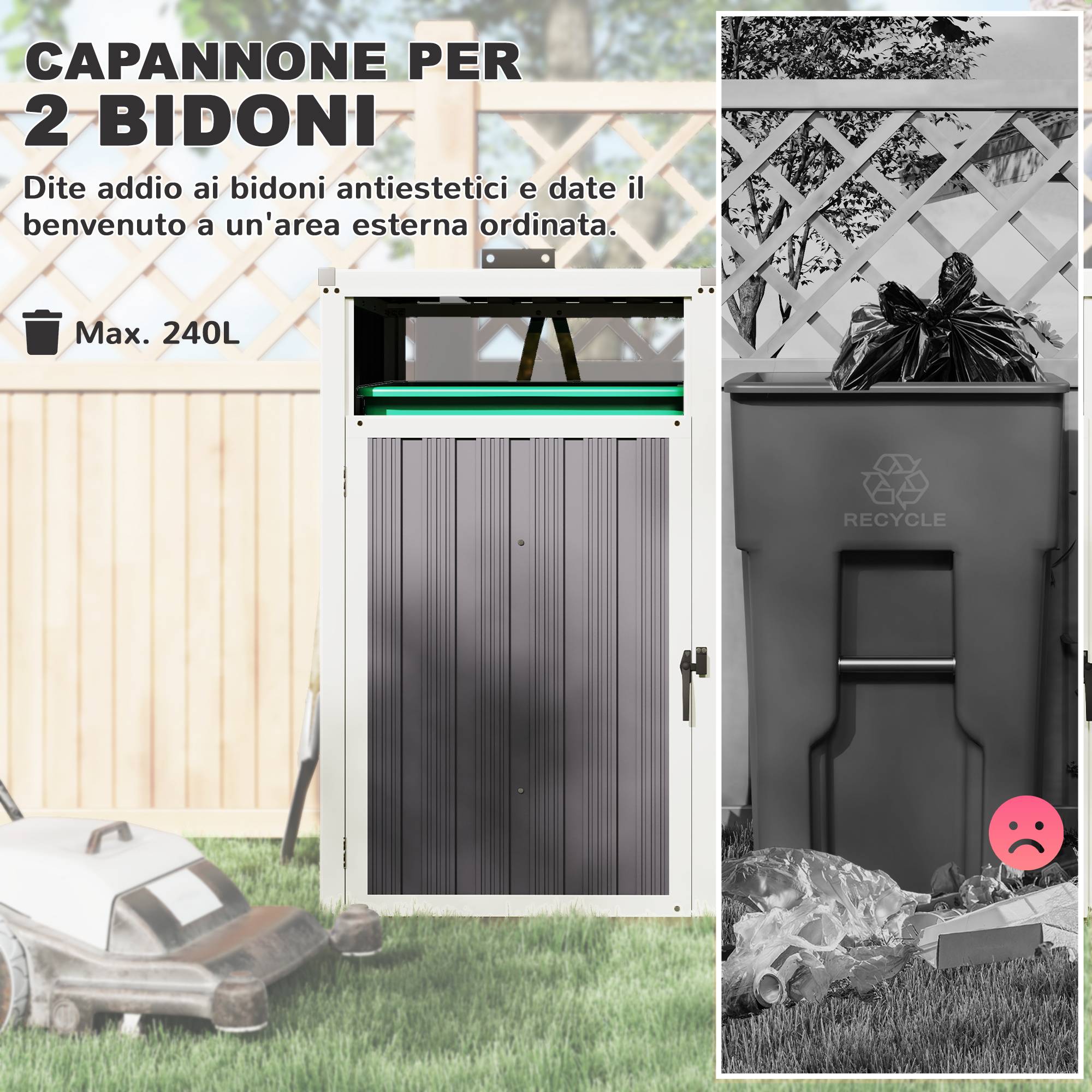 ComfortXL - Cache-poubelles double extérieur acier zinc couvercles portes 146x81x122cm gris foncé - ComfortXL Outdoor Living - Image 6