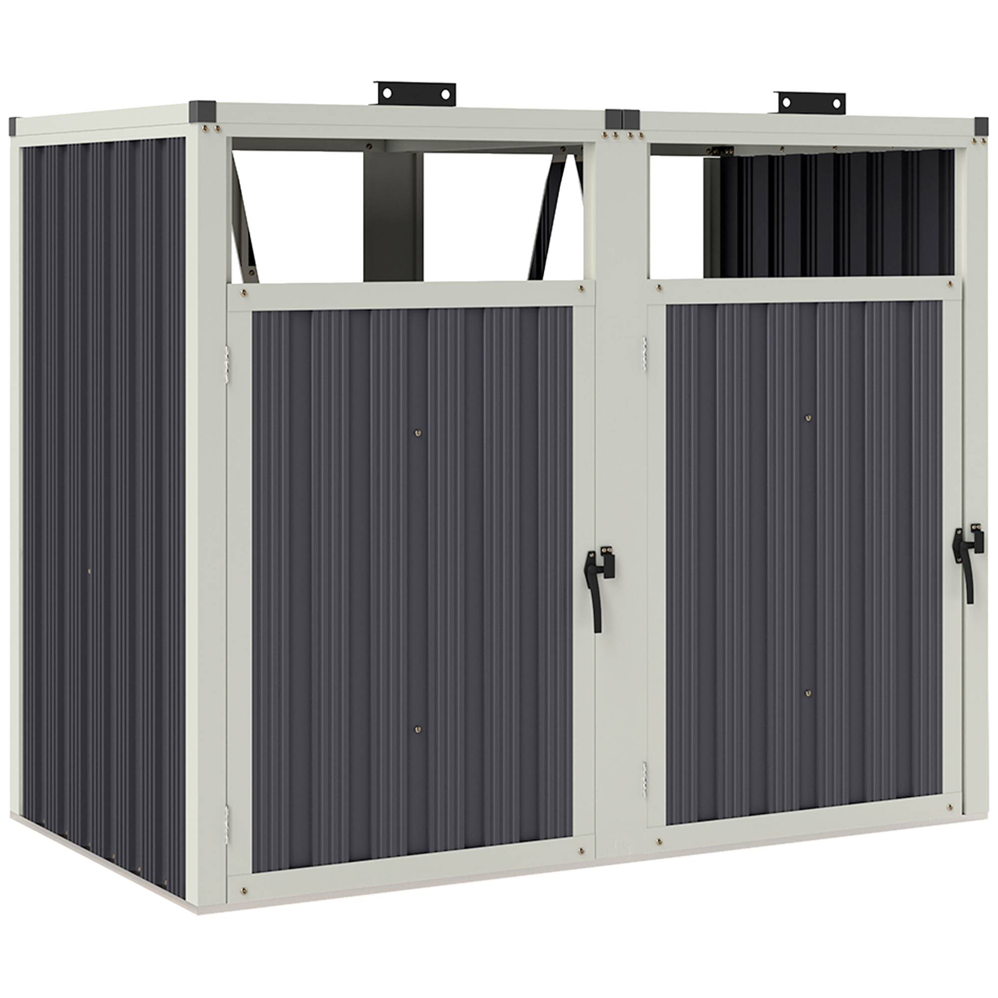 ComfortXL - Cache-poubelles double extérieur acier zinc couvercles portes 146x81x122cm gris foncé - ComfortXL Outdoor Living - Image 1