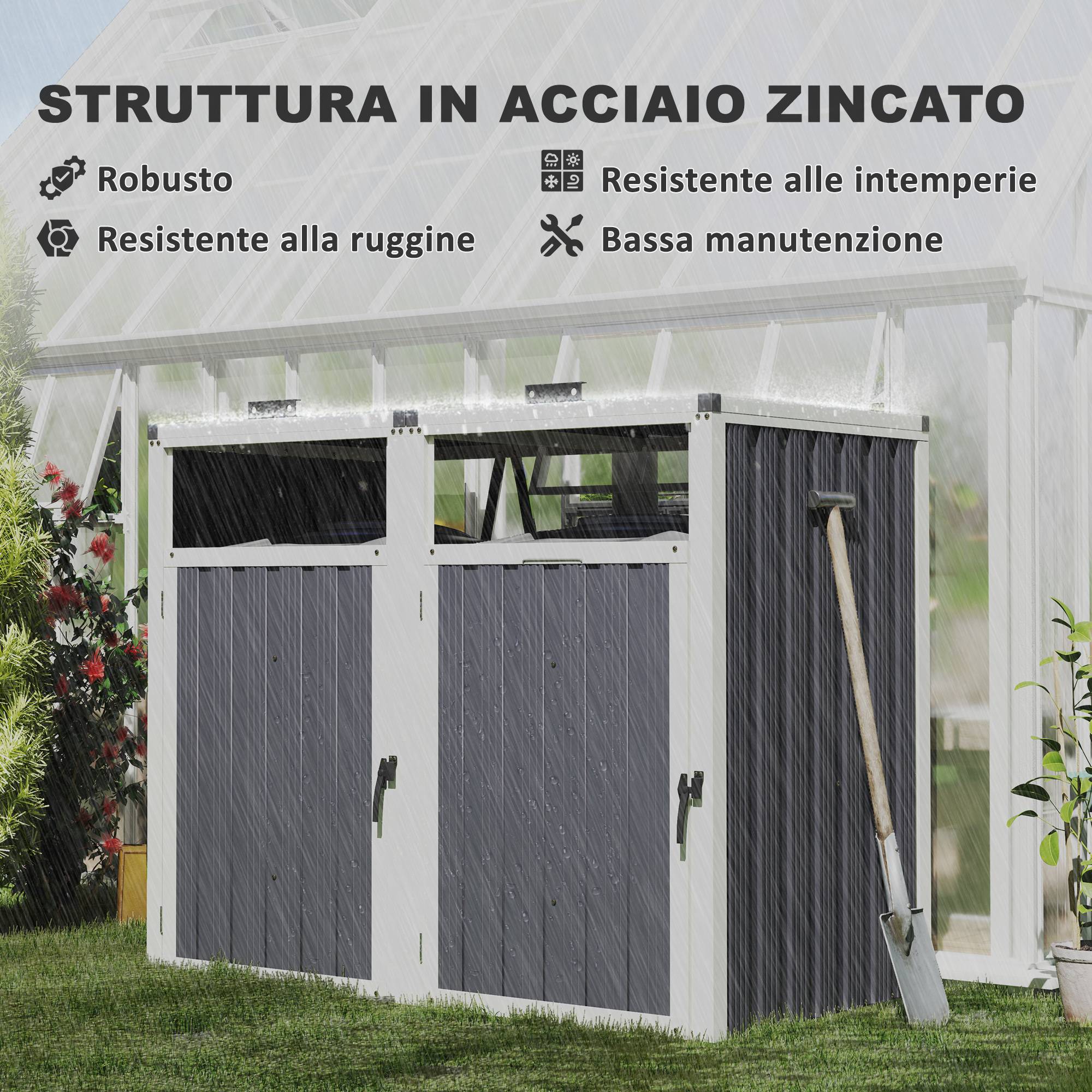 ComfortXL - Cache-poubelles double extérieur acier zinc couvercles portes 146x81x122cm gris foncé - ComfortXL Outdoor Living - Image 8
