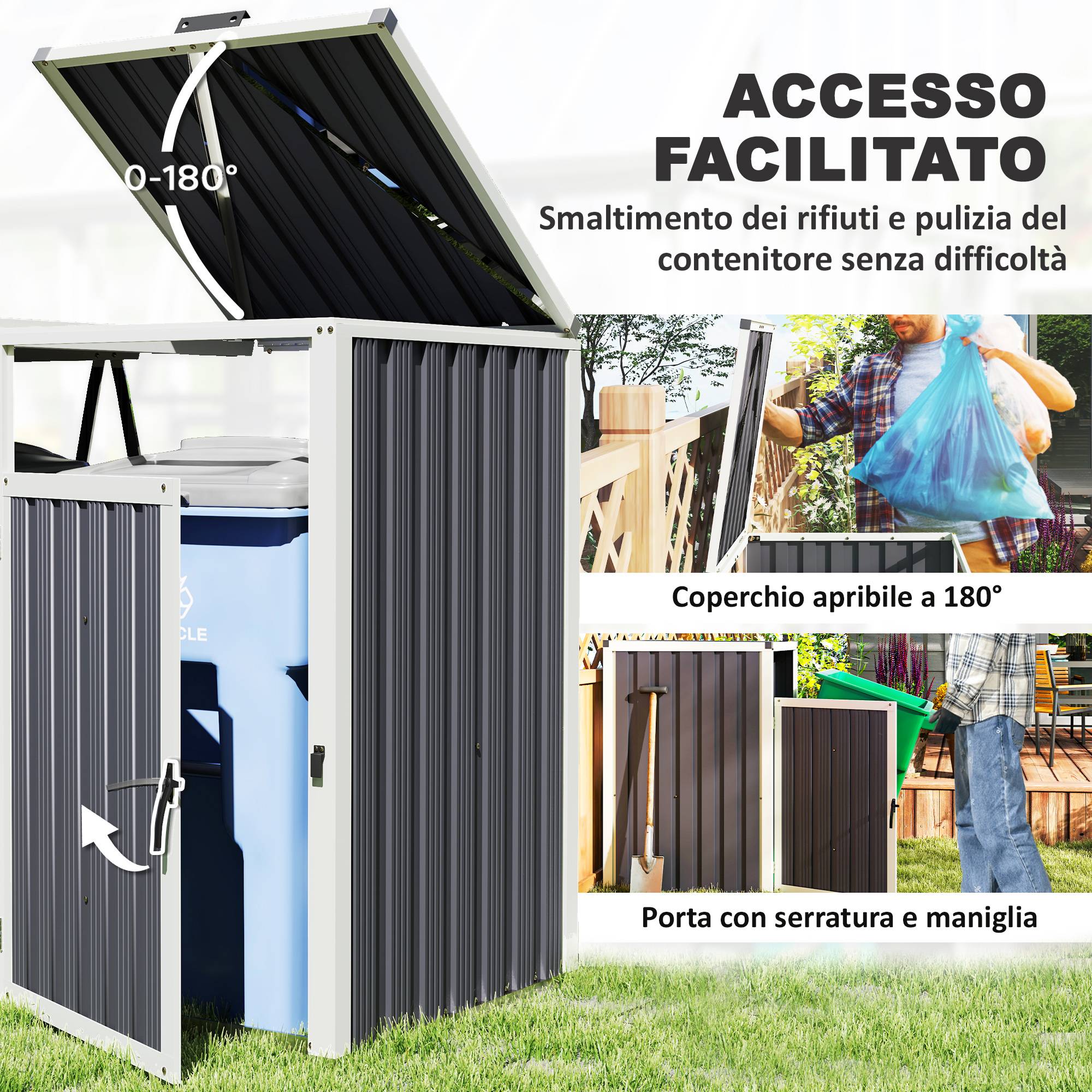 ComfortXL - Cache-poubelles double extérieur acier zinc couvercles portes 146x81x122cm gris foncé - ComfortXL Outdoor Living - Image 7