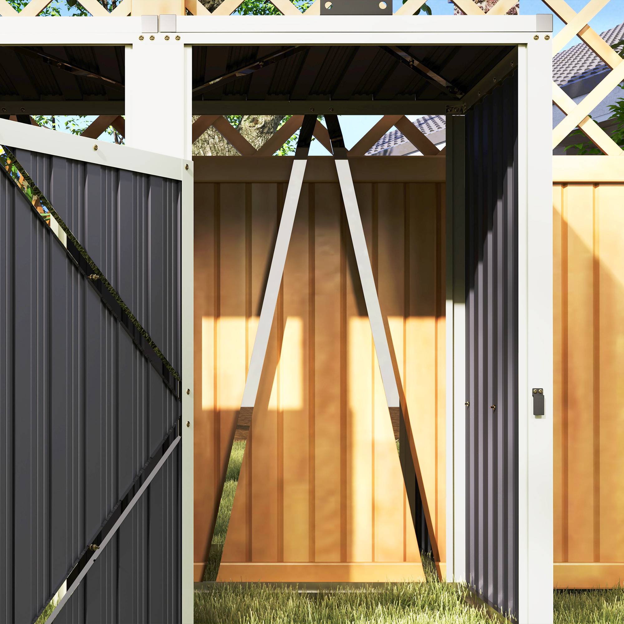 ComfortXL - Cache-poubelles double extérieur acier zinc couvercles portes 146x81x122cm gris foncé - ComfortXL Outdoor Living - Image 10