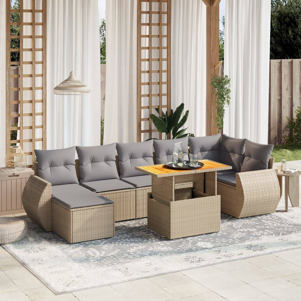 ComfortXL - Salon de jardin 8 personnes résine tressée avec table ajustable et coussins gris Beige – ComfortXL Outdoor Living